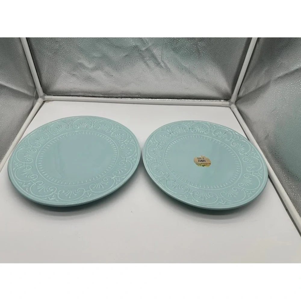Maioliche Jessica Light Blue‎ Embossed Plates Set of 2 Made in Italy 8.25 Inch